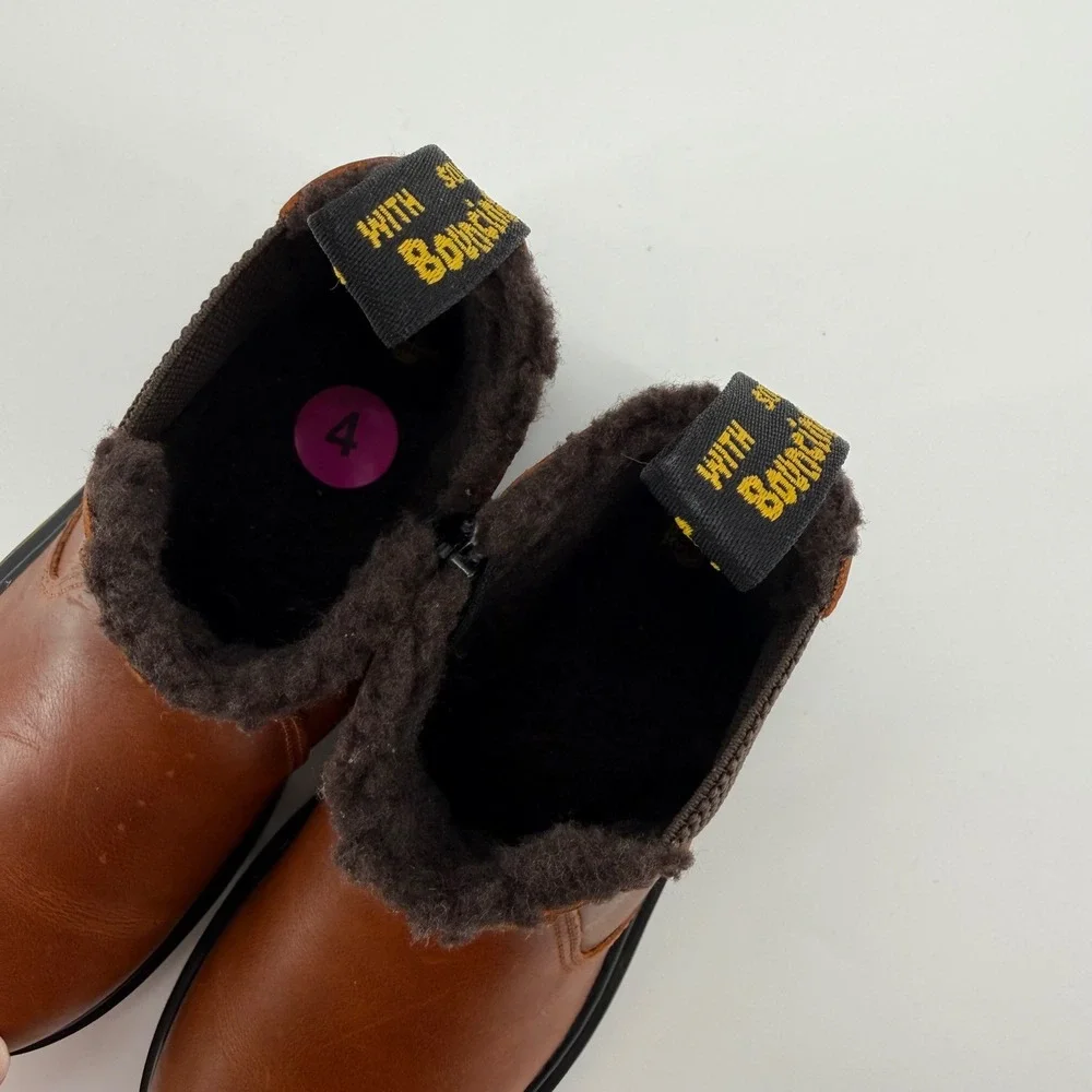 Dr. Martens 2976 Leonore Kids Brown Republic Leather Faux Fur Chelsea Boots 3 US